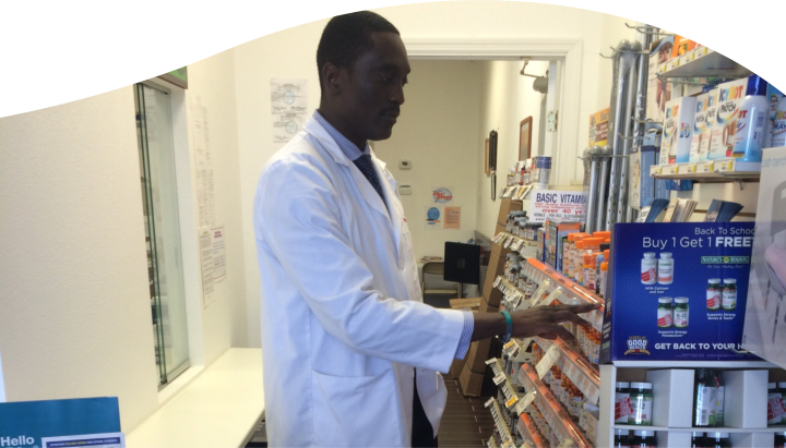 pharmacist looking at medicines